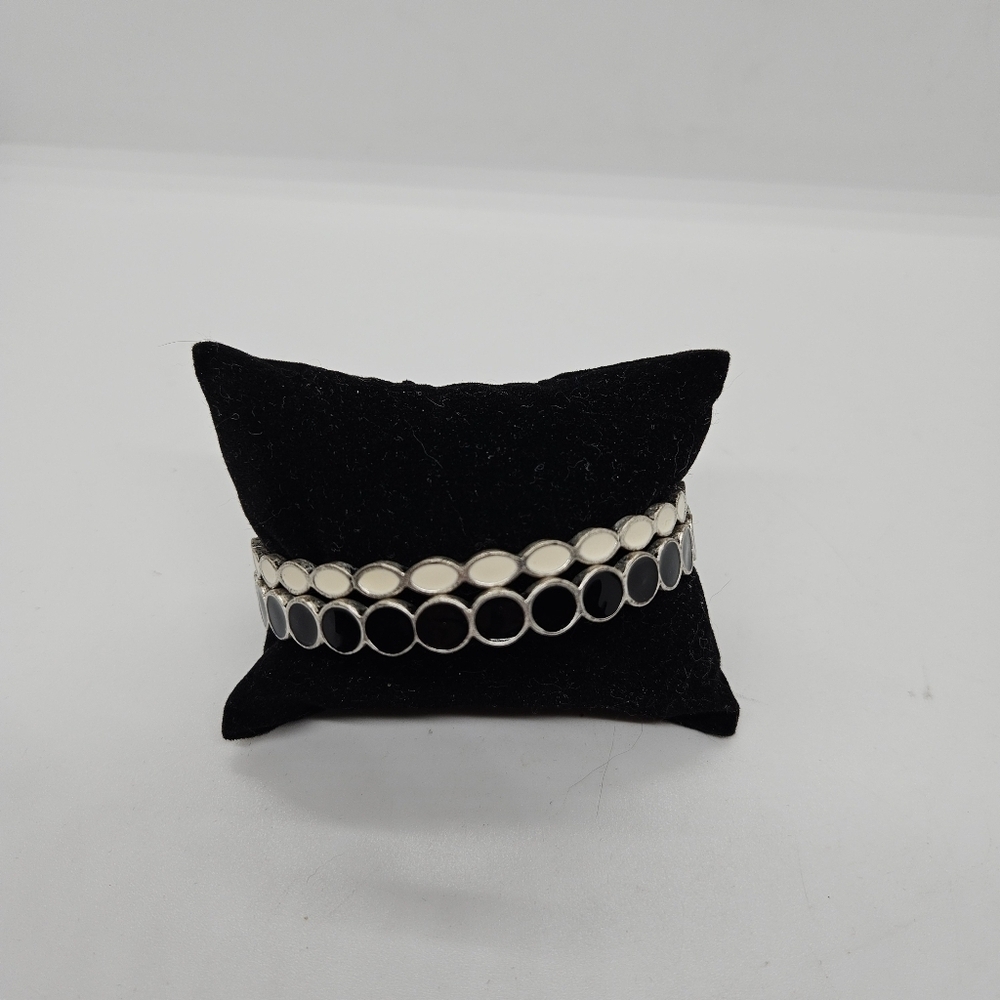 Premier Design pair of bangles silver tone with black and white enamel